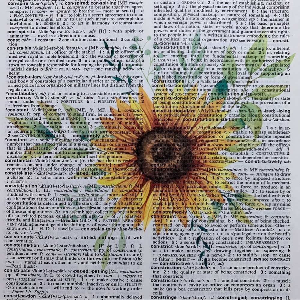 Dictionary Art Print Sunflower, Vintage Art Print, Dictionary Print